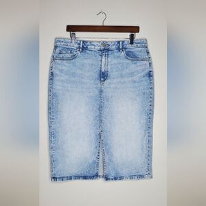 Loft Denim Light Wash Front Split Knee Length Pencil Skirt Size 14